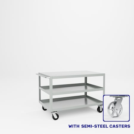 Pucel Heavy Duty Shop Truck, 48 in W x 30 in D x 33.5 in H, Three Shelves, Push Handle, Gray 3048-DT-3S