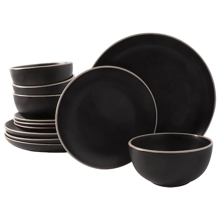 Gibson Home Rockaway 12 Piece Stoneware Dinnerware Set in Black 123198.12