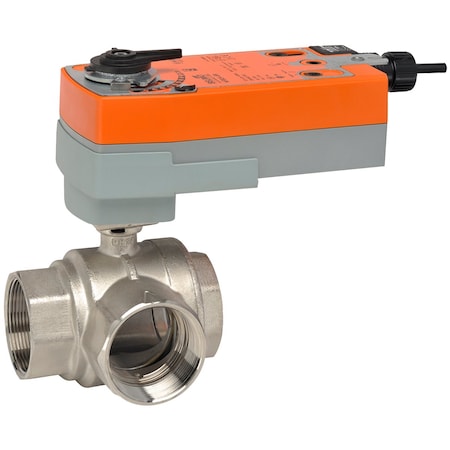 Belimo Ball Valve 1.5in 3 Way 57 Cv w/ Spring B340L+AFRX24-MFT