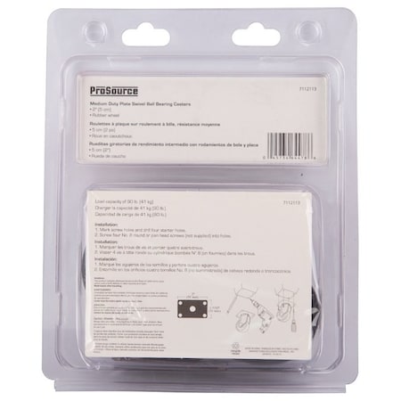 Prosource Swivel Caster, 2 in Dia Wheel, 3/4 in W Wheel, Rubber Wheel, Black, 90 lb, Steel Housing Material JC-D06-PS