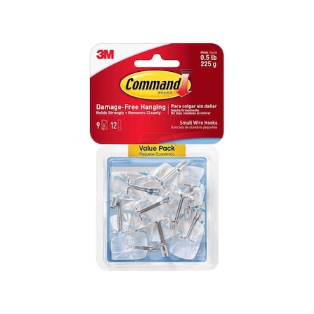 Command Wire Hook, 0.5 lb, 9-Hook, Plastic, Clear, 9PK 17067CLR-9ES