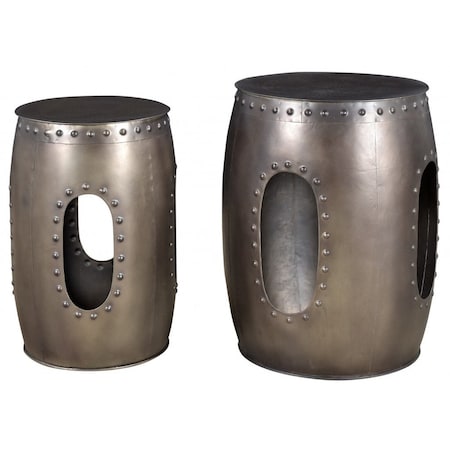 Homeroots Set of Two Nickel Iron Round Drum End Tables, 2PK 490140