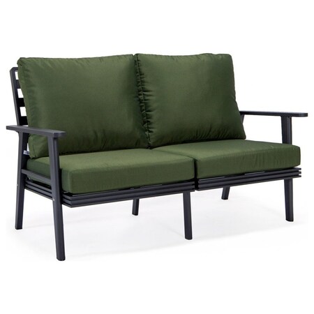 Leisuremod Walbrooke Patio Loveseat, Black Aluminum Frame & Removable Cushions, Green WBL-57-27G