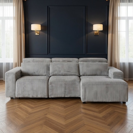 Homeroots Light Gray Corduroy Sleeper L Shaped Sofa and Chaise Sectional 564424