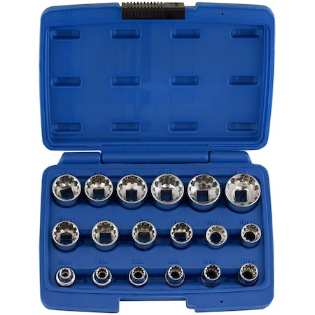 Neiko 0.375 in Drive CrV Steel 6-Point Universal Metric Socket Set, 18-Pieces 02488A