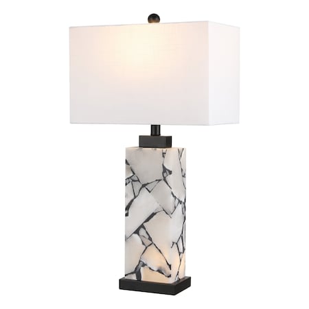 Jonathan Y Elizabeth 27.5" Contemporary Coastal Rectangular Alabaster Mosaic LED Table Lamp w/Nightlight Base, W JYL6201B