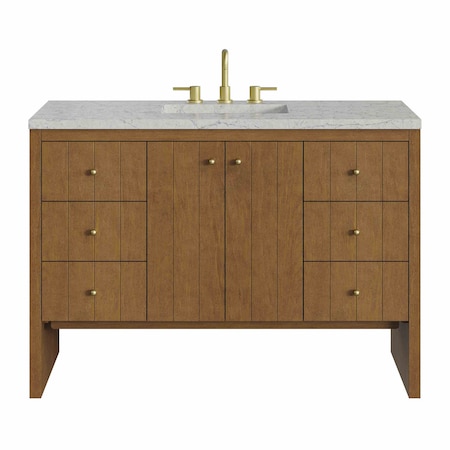 James Martin Vanities Hudson 48" Sgl Vanity, Honey Oak w/3 CM Et. Jasmine Pearl Silestone Top w/FreePower Wireless Charger 435-V48-HNO-FEJP