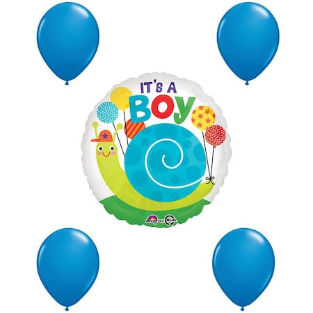 Loonballoon Birthday Balloons, 18in. It's A BOY Snail, 4 blue latex set LOON-LAB-33646-01-A-P