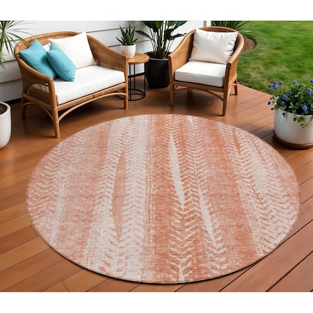 Homeroots 8' Orange And Salmon Round Botanical Leaves Washable Indoor Outdoor Area Rug 581974