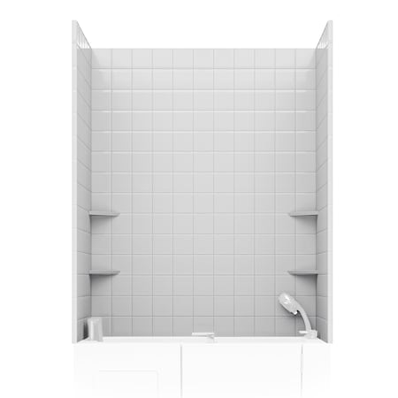 Anzzi 60 x 60 2-Piece Glue-Up Acrylic Shower Wall Set in White with 4 in. Square Tile SW-6060SQ4-WH