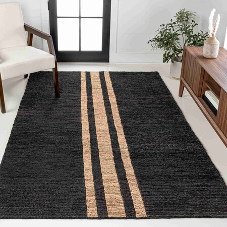 Jonathan Y Olivier Rustic Farmhouse Wide Ticking Stripe Jute Black/Natural 5 ft. x 8 ft. Area Rug NRF200B-5