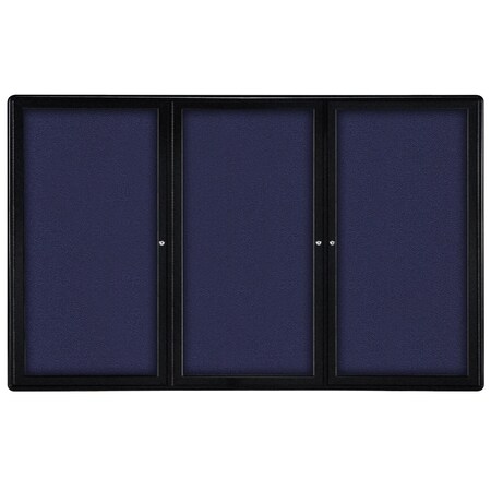 Ghent Ovation 3 Door Enclosed Fabric Bulletin Board, Black Frame, 4'H x 6'W, Blue OVK5-F93