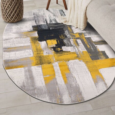World Rug Gallery Contemporary Modern Abstract Area Rug 5 ft x 7 ft Oval Gold 950GOLD5OV