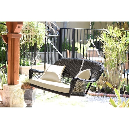 Jeco Espresso Resin Wicker Porch Swing with Ivory Cushion W00202S-A-FS001