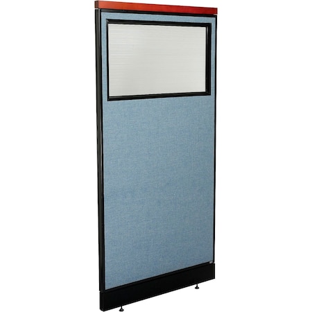 Global Industrial Interion Deluxe Office Partition Panel w/Partial Window and Raceway 36-1/4"W x 101-1/2"H Blue 695788DWNBL