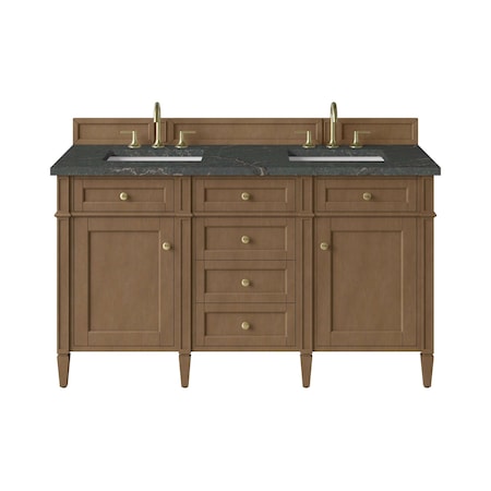 James Martin Vanities Brittany 60" Double Vanity, Pecan w/ 3 CM Parisien Bleu Silestone Top w/FreePower Wireless Charger 655-V60D-PCN-FPBL