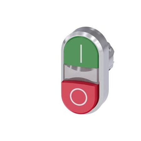 Siemens Twin pushbutton, 22 mm, round, metal, shiny, green: I, red: O 3SU1050-3BB42-0AK0-ZY19