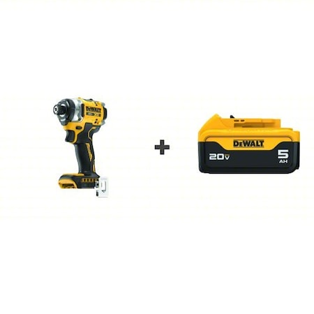 Dewalt Cordless Impact Driver, 20 V, 1/4 in Drive DCF860B/DCB205