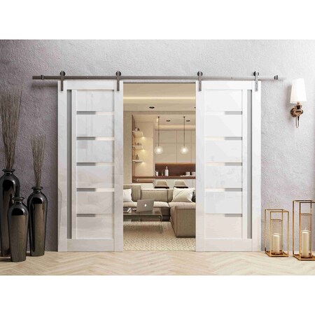 Sartodoors Double Barn Door 84x96 inches White Solid Core Modern Interior QUADRO4088DB-S-GLOS-8496