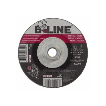 B-Line Abrasives Depressed Center Combo Wheel, 4-1/2 in dia, 1/8 in Thick, 5/8 in-11 Arbor, 30 Grit, Aluminum, 10PK 903-41287T