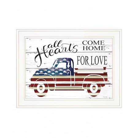 Homeroots All Hearts Come Home for Love Truck 2 White Framed Print Wall Art 407585