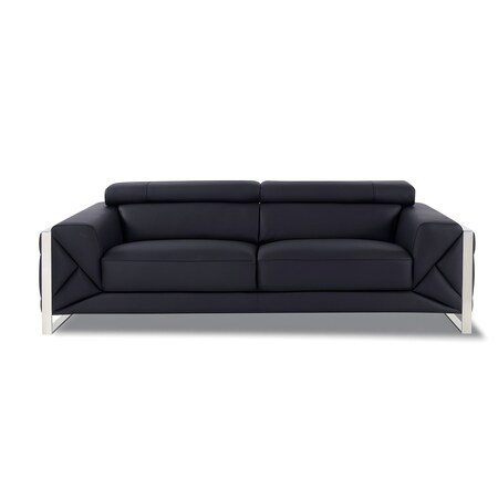 Homeroots 89" Black Italian Leather Sofa With Silver Legs 476515