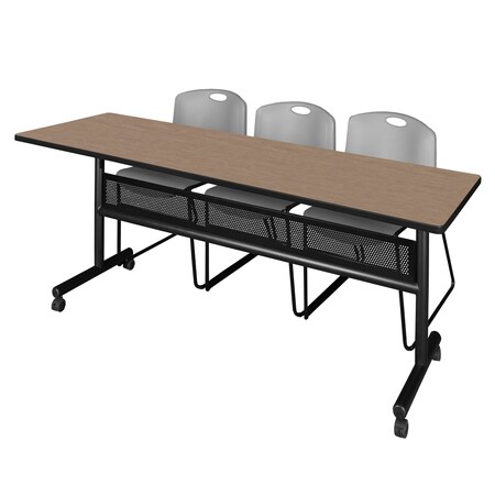 Regency Kobe Flip-Top Privacy Nesting Table W/ 2 Zeng Stack Chairs, 84 in W, 24 in L, Noble Oak MKFTM8424NO44GY