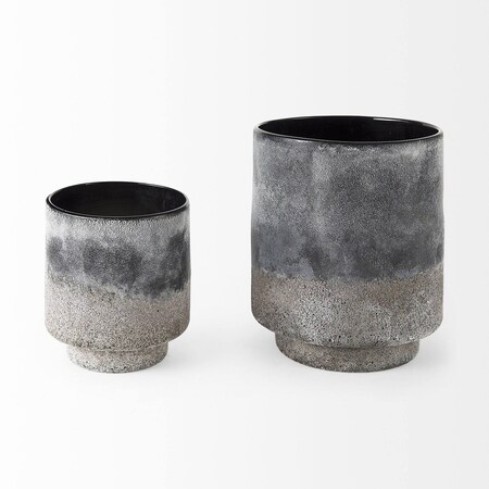 Homeroots 9" Brown And Black Abstract Cylinder Ceramic Table Vase 397591