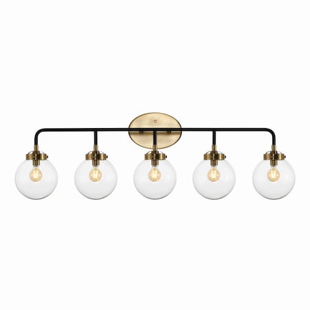 Jonathan Y Caleb 38" 5-Light Contemporary Transitional Iron/Glass LED Vanity Light, Brass Gold/Black JYL9555A