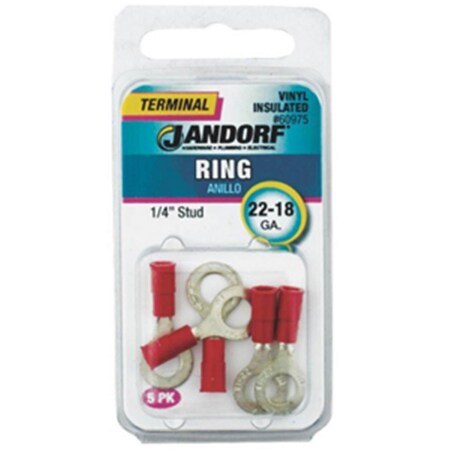 Jandorf Specialty Hardw 60975 Vinyl Insulated Ring Terminal 2218 ga., 0.25 in. Stud 3401882