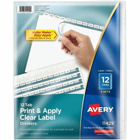 Avery Dennison Avery, PRINT AND APPLY INDEX MAKER CLEAR LABEL DIVIDERS, 12 WHITE TABS, LETTER, 5PK 11429