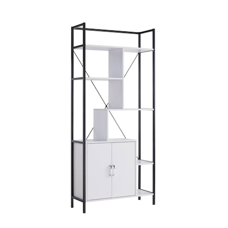 Homeroots 71" White Metal Eight Tier Etagere Bookcase with Two Doors 630395