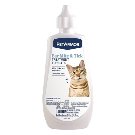 Pet Armor PetArmor Cat Ear Mite/Tick Treatment, Liquid, Fragrance-Free, 3 oz Squeeze Bottle 2815
