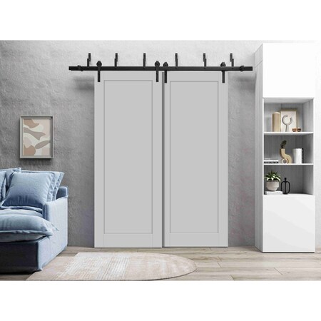 Sartodoors Barn Bypass Doors 84x80 6.6ft Hardware Grey Solid Core Modern Interior QUADRO4111BBB-GRE-84
