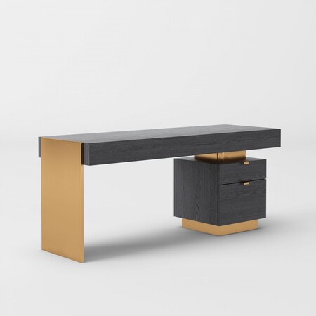 Homeroots 63" Gray and Gold Writing Desk With Four Drawers 482432