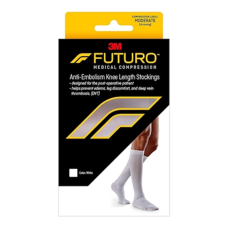 3M Futuro Anti-Embolism Stockings, Knee-High, Closed-Toe, Large/Regular, White, PR 71057EN