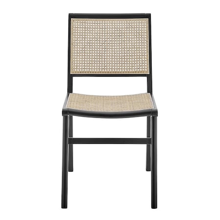 Homeroots Natural and Black Solid Wood Partially Open Back Dining Side Chair 653935