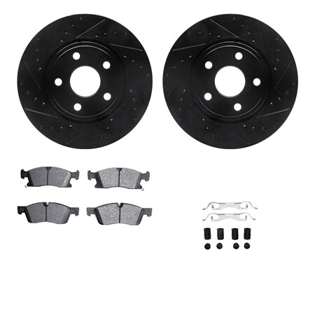 Dynamic Friction Co DFC Brake Rotor Drilled & Slotted - Black- w/Ultimate Duty Brake Pad & HW Kit 8412-42006