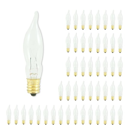Bulbrite Incandescent CA5 Candelabra Screw Base E12 Light Bulb, 7.5 Watt, Clear, 50 pack, 2700K, 50PK 861260
