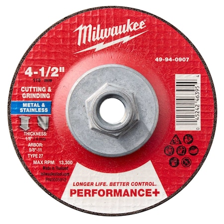 Milwaukee Tool Cut-Off & Grinding Wheel, 4 1/2" dia. 49-94-0907