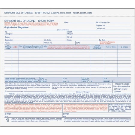 Tops Business Forms Tops Bill Of Lading Forms, 3-Part, Carbonless, 8-1/2" x 7", White, 50 Sets/Pack 3841