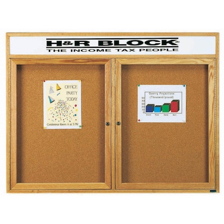 Aarco Enclosed Bulletin Board Red Oak Frame w/ a High Gloss Clear Lacquer Finish, 36''Hx48''W OBC3648RH