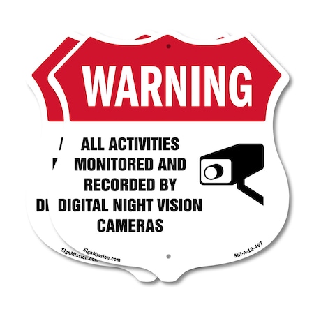 Signmission Video Surveillance Shield Label Set Warn, 12 inch X 12 inch, Aluminum Metal Sign, 2PK SHI-A-2PACK-12-467