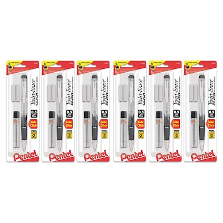 Pentel Twist-Erase Click Mechanical Pencil (0.5mm) Clear Barrel, 1-Pack with Lead & 2 Erasers, 6PK PD275TLEBP