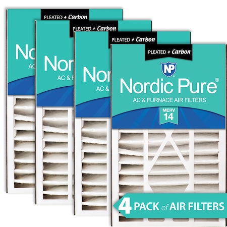 Nordic Pure 16x25x5 Plus Carbon Pleated Air Filter, High Capacity, MERV 14, 4 PK 16x25x5ABM14+C-4