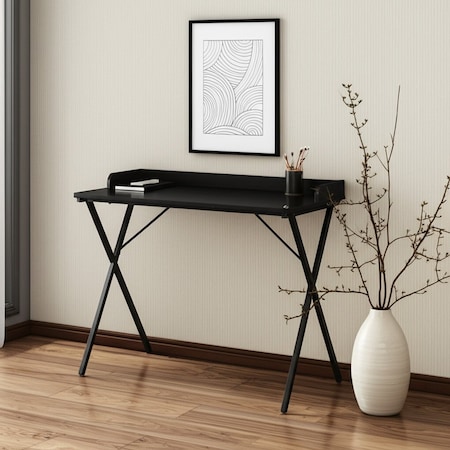 Homeroots 39" Black Wood and Metal X-Shape Computer Desk 568033