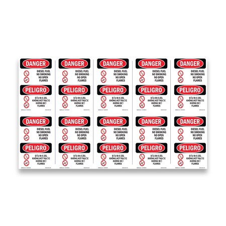 Signmission OSHA Danger Sign, Diesel Fuel No Smoking Bilingual, 5in X 3.5in Decal, 10PK, OS-DS-D-35-VV-1124-10PK OS-DS-D-35-VV-1124-10PK
