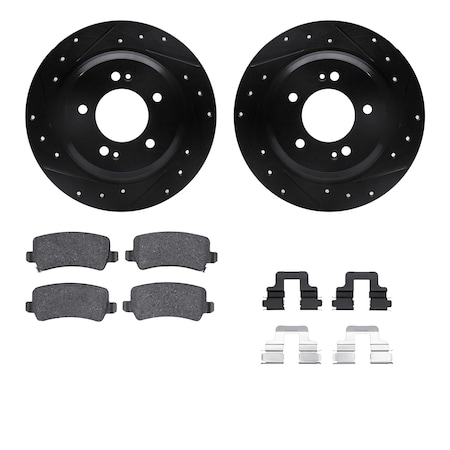 Dynamic Friction Co DFC Rotors-Drilled & Slotted-Black w/ 5000 Advanced Brake Pads Incl Hdw 8512-21023
