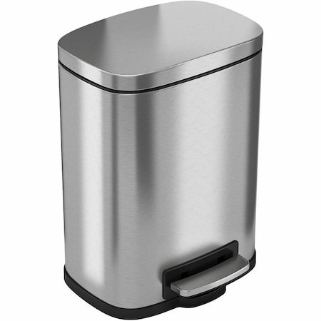 Hls Commercial 1.32 Gallon / 5 Liter Stainless Steel Soft Step Pedal Commercial Trash Can with Removable Plastic Liner and Odor Filter HLSS01R