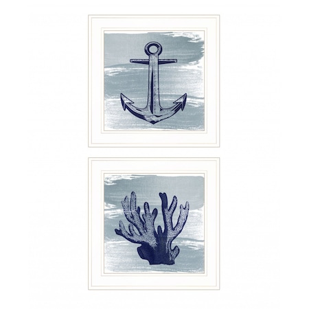 Homeroots Set Of Two The Beach Coastal 1 White Framed Print Wall Art, 2PK 408169